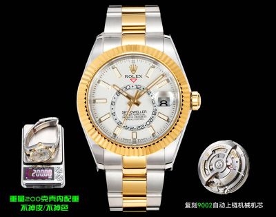 AR Factory Rolex Sky-Dweller 42mm 9002 Movement White Face TT Gold Oyster Band Watch